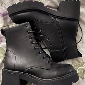 Brand new -Black Combat Moto Boots with Chunky Sole